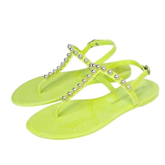 Stuart Weitzman Womens Goldie Jelly Sandals Size 10 Green Thong Buckle Pearl - Picture 1 of 8